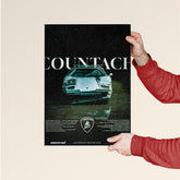 Lamborghini Countach poster by Dripster featuring a front view of a vintage Lamborghini Countach car